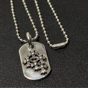 Chrome Hearts Silver Cemetery Dog Tag Pendant & Ball Chain 24 Inch